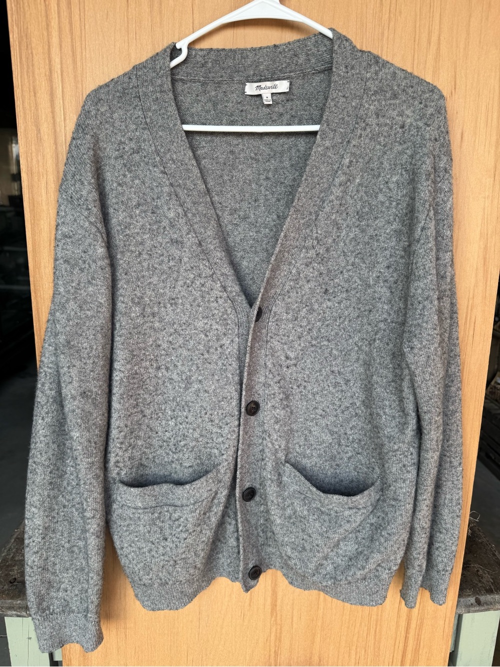 Madewell Cotton/Merino Wool Blend Gray V-Neck Button Cardigan Sweater